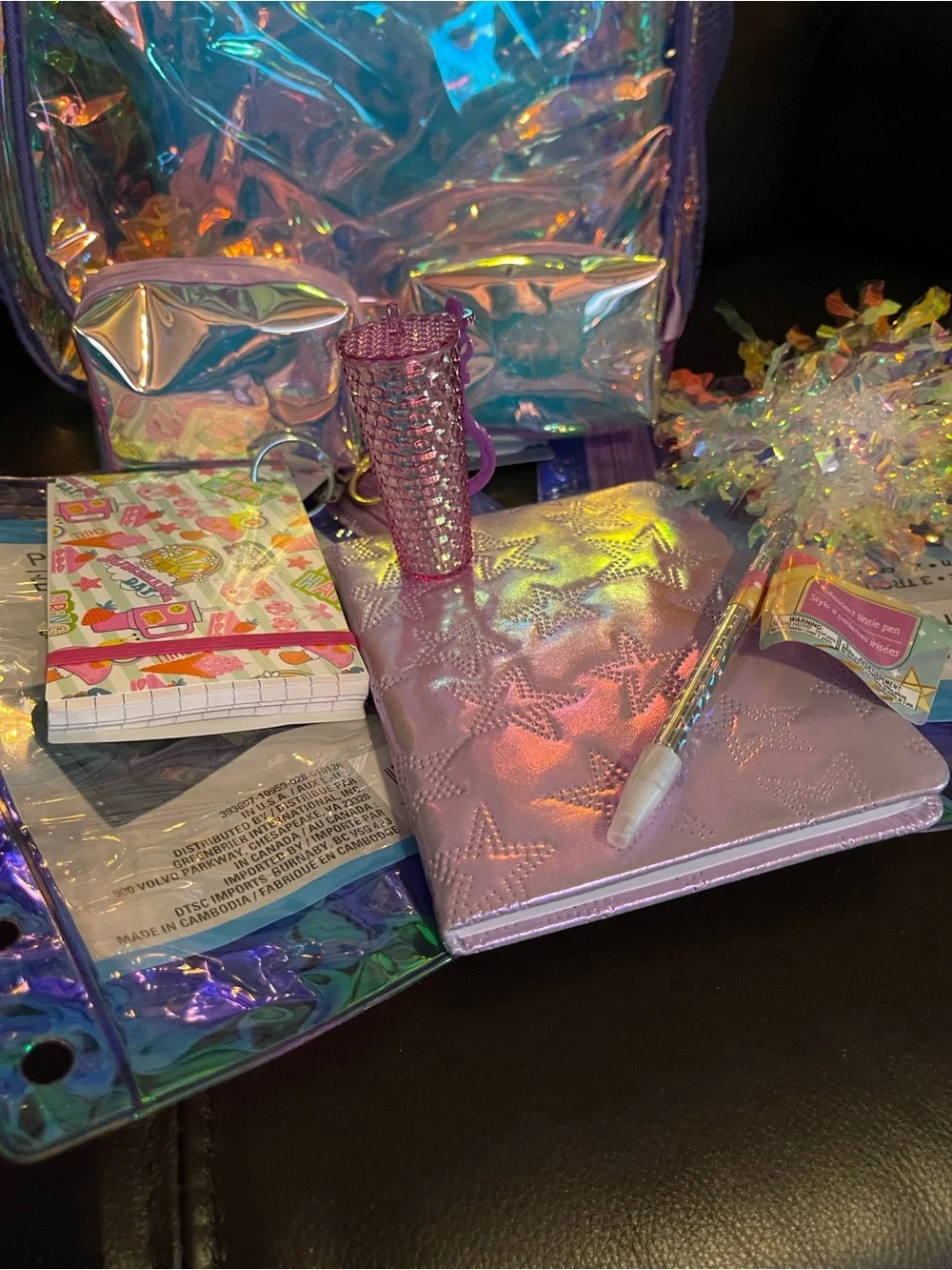 Holographic Purple Kids Backpack with Accessories